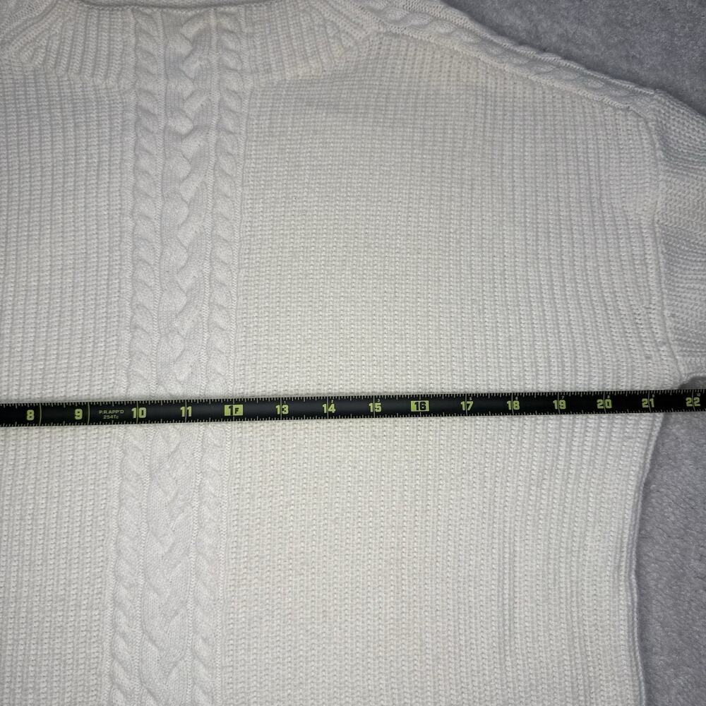 TALBOTS Fisherman Cable Knit Pullover Sweater Ivory Neutral Wool Blend Ribbed M - Picture 8 of 9